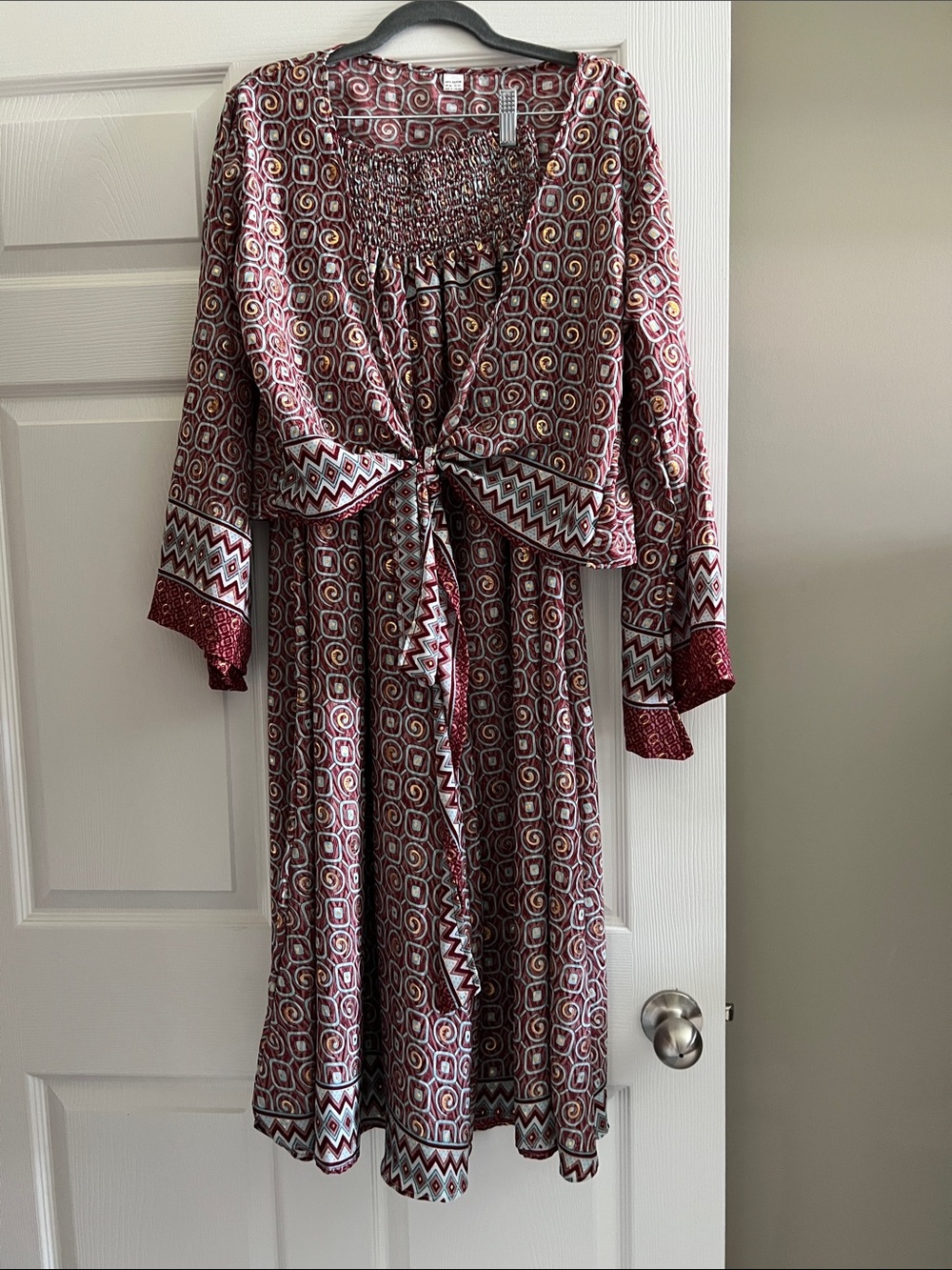 Women's Bohemian Tie-Waist Midi Pantsuit  - Burgundy Pattern